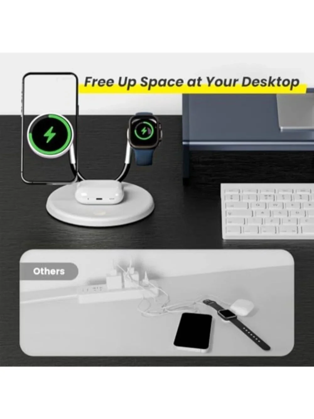 Magnetic 3-in-1 Wireless Charging Station - Qi 15W Fast Charger for Apple Mag Sa